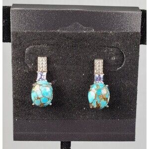VTG Signed STS 925 Mojave Blue Tourquoise with Amethyst Stud SilverTone Earrings